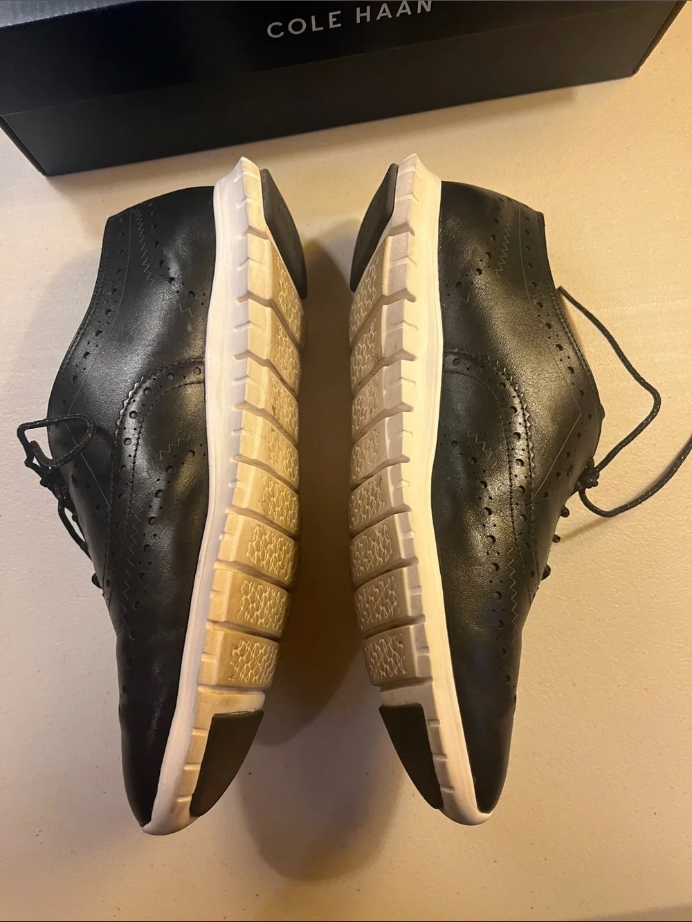 Cole Haan Black Leather Wingtip Sneakers with White Sole